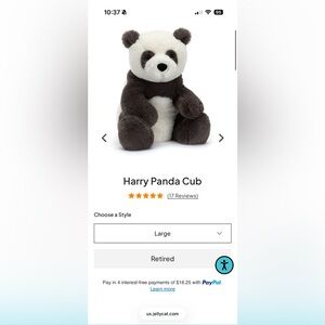 Jellycat Panda Cub Plush - Black and White